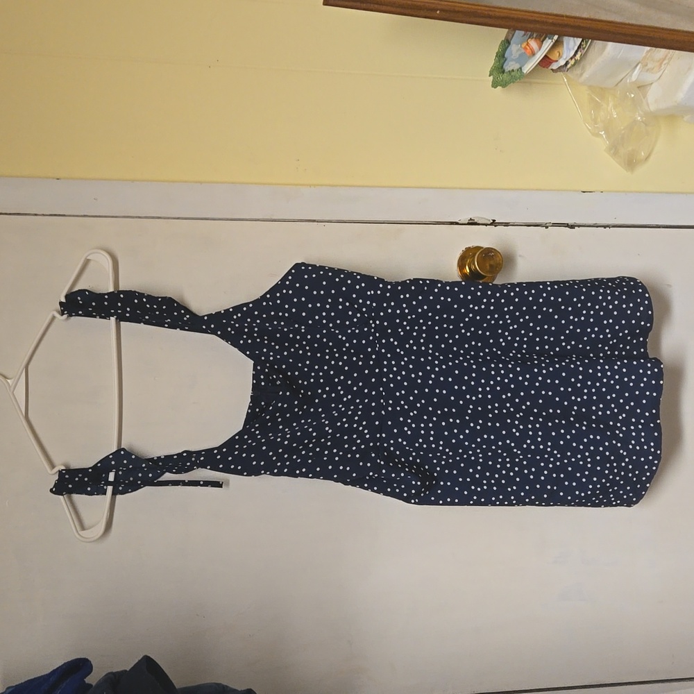 Blue and white polka dot tank top